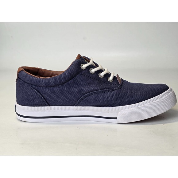 POLO Ralph Lauren Vaughn Men's Shoes Size 5 EU 37 Navy Blue Canvas Boat Sneakers - Picture 3 of 12